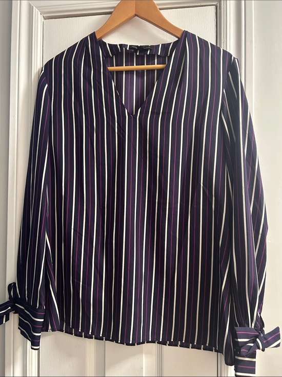 Banana Republic Tops - Banana Republic Navy Striped V-Neck Blouse with White & Purple Stripes